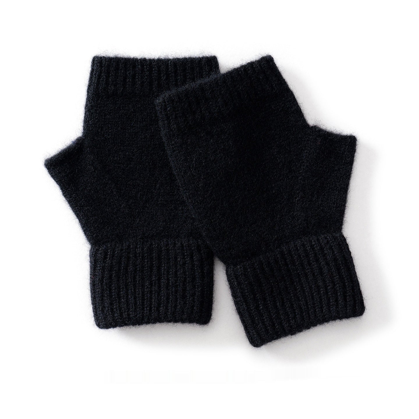 Australia Wool Warm Knitted Flat Flower Fingerless Cashmere Gloves Black Average Size
