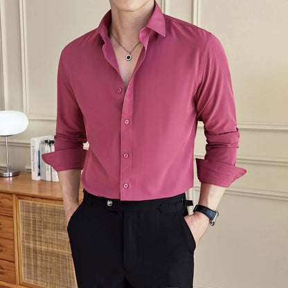 Seven-color Men's Long-sleeved Business Shirt Rose Red