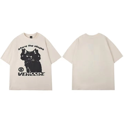 2025 New Streetwear Tshirt Hydra Cat Graphic T Shirt Men Cotton T-Shirt Hip Hop Loose Tops Tees Summer Short Sleeve Black White A55Xd2913 Beige