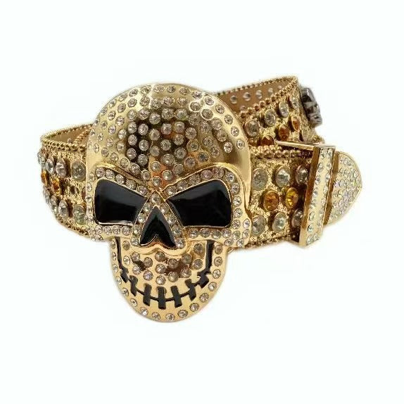 Halloween Subculture Skull Hip Hop Decoration Belt Gold
