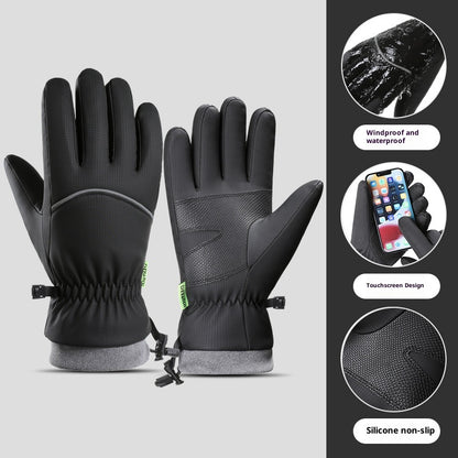 Fleece-lined Thick Waterproof And Cold-resistant Gloves 357 Black