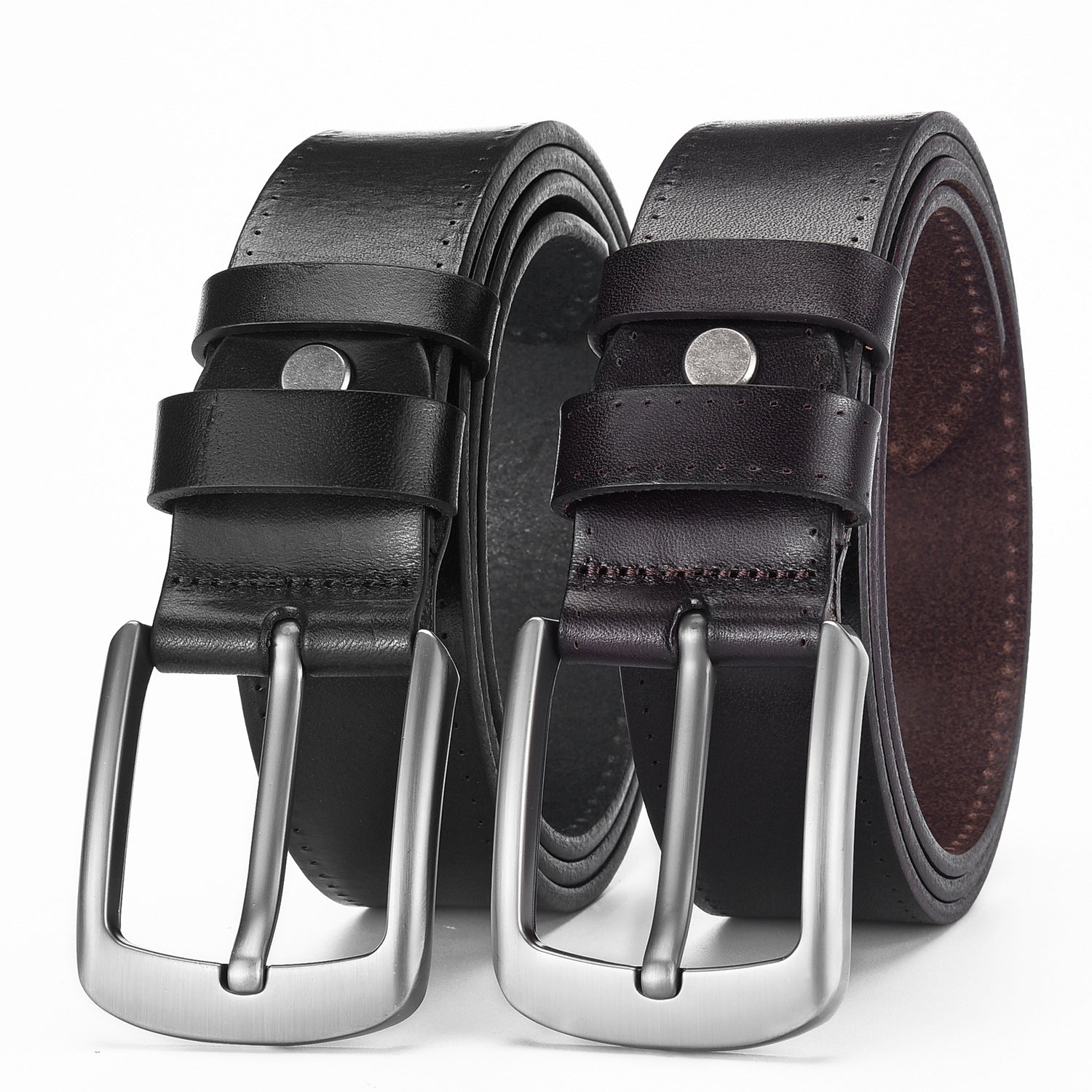 Men's Alloy Pin Buckle Casual First Layer Cowhide Belt Black Brown Average Size