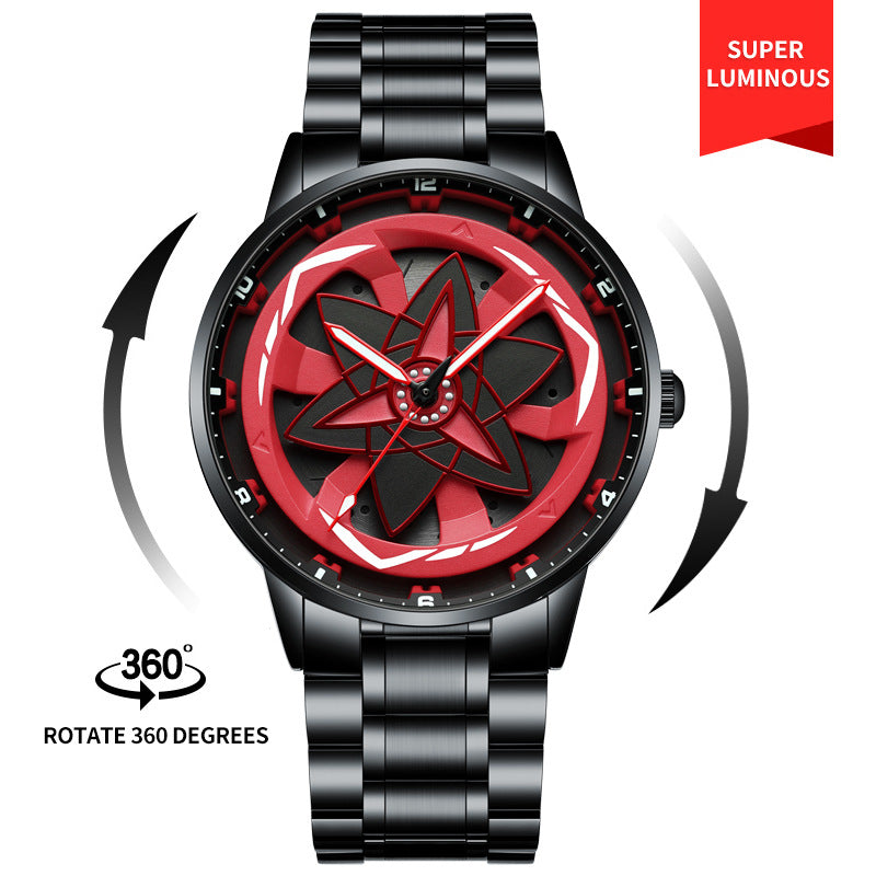 Three-Dimensional Hollow Waterproof Luminous Multifunction Quartz Watch Black And Red