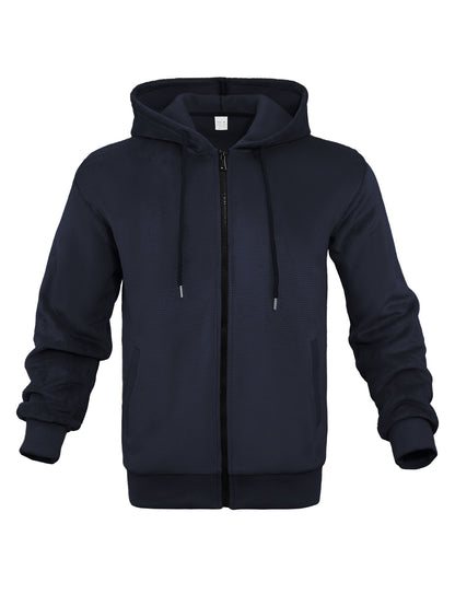 Fashion Casual Zippered Hooded Sweatshirt For Men Navy Blue