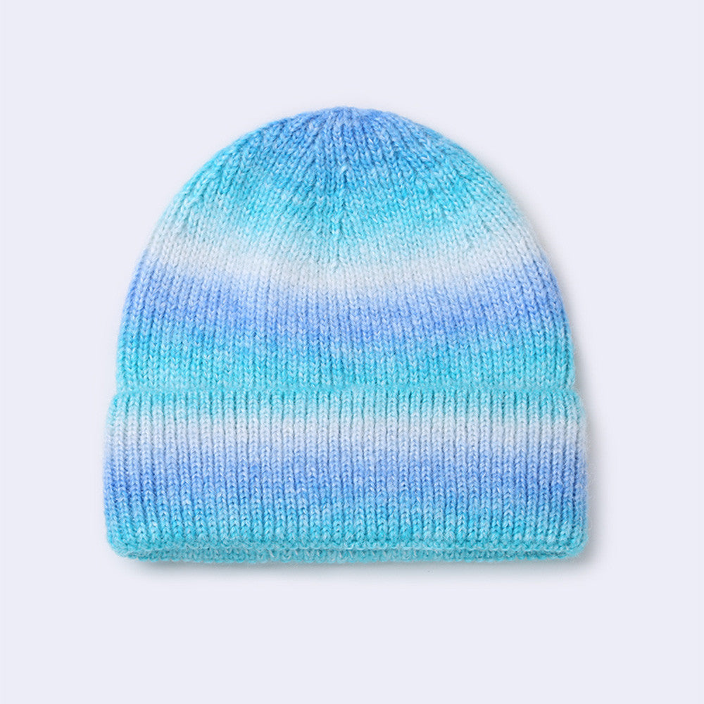 Gradient Yarn Hat Women's Fashion Knitted Hat Light Blue Free Size