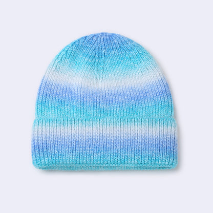 Gradient Yarn Hat Women's Fashion Knitted Hat Light Blue Free Size
