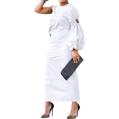 New Solid Color Single-sleeve Slit Side Dress White