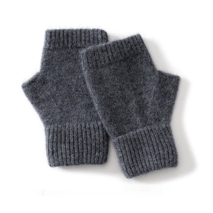 Australia Wool Warm Knitted Flat Flower Fingerless Cashmere Gloves Dark Gray Average Size