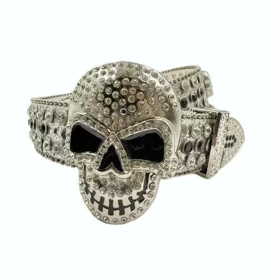 Halloween Subculture Skull Hip Hop Decoration Belt Silver
