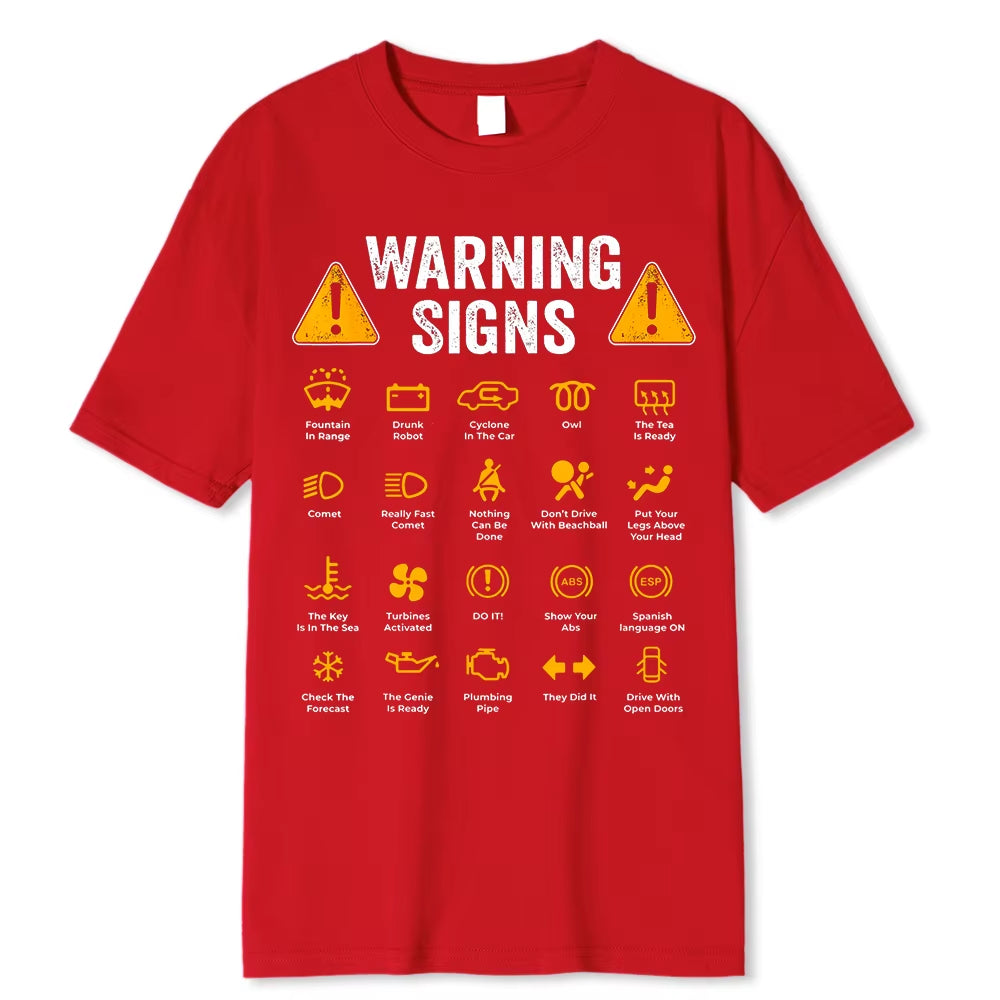Funny Driving Warning Signs 101 Auto Mechanic Gift Driver T-Shirt Oversized Casual T Shirt Cotton Mens Tops Tees Cotton Clothing Red