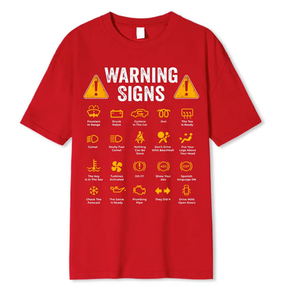 Funny Driving Warning Signs 101 Auto Mechanic Gift Driver T-Shirt Oversized Casual T Shirt Cotton Mens Tops Tees Cotton Clothing Red