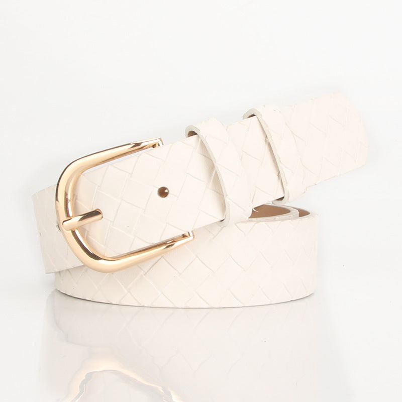 Women's Alloy Pin Buckle Belt Trendy Wild Belt Personality Imitation Weaving White 106cm To 109cm