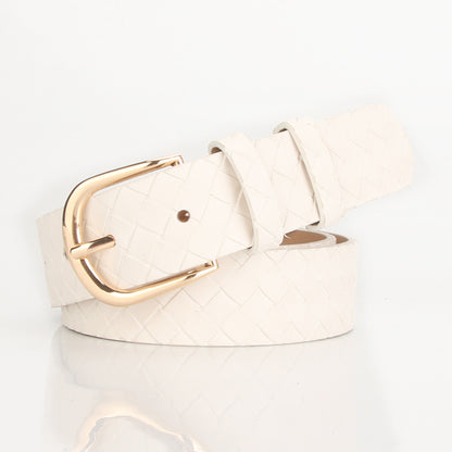 Women's Alloy Pin Buckle Belt Trendy Wild Belt Personality Imitation Weaving White 106cm To 109cm