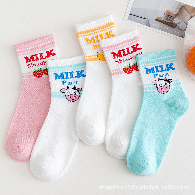 Female Cartoon Fruit Thigh High Socks Milk Tube Average Size
