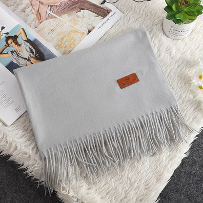 Solid Color Cashmere-like Bristle Scarf Ladies Tassel Warm Gift Light Gray 200x70cm