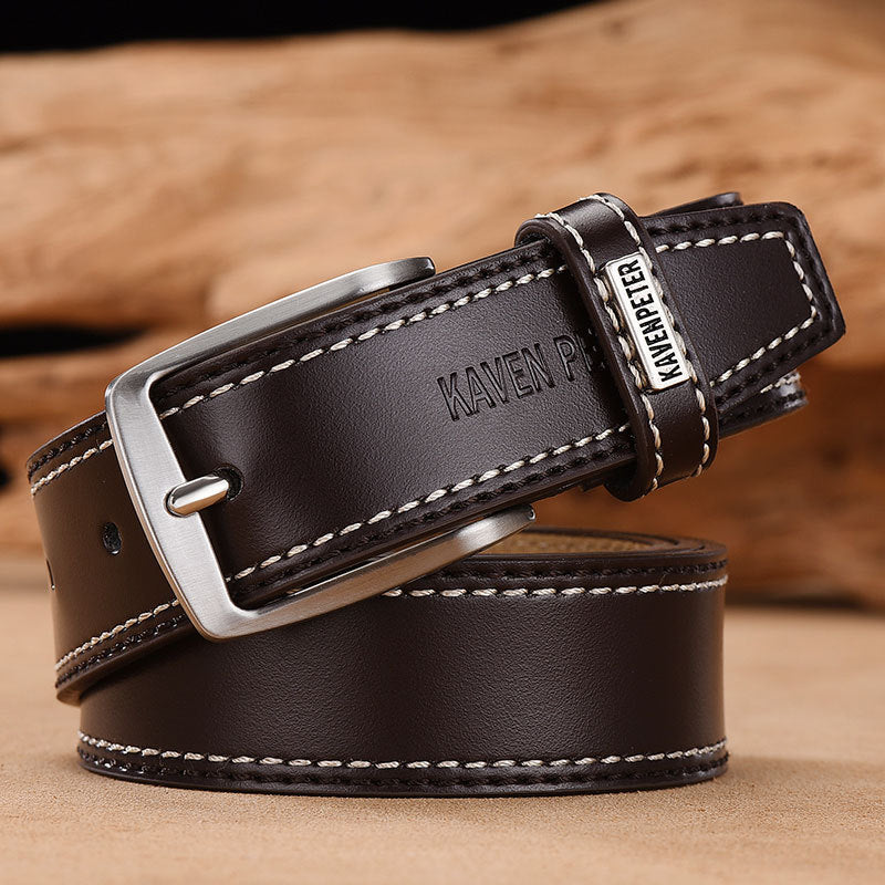 Men's Simple And Versatile Leather Cowhide Belt Dark Brown