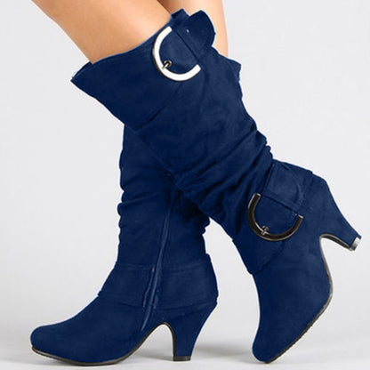 Fashion Brushed Velvet Spring And Autumn Women's Boots Blue