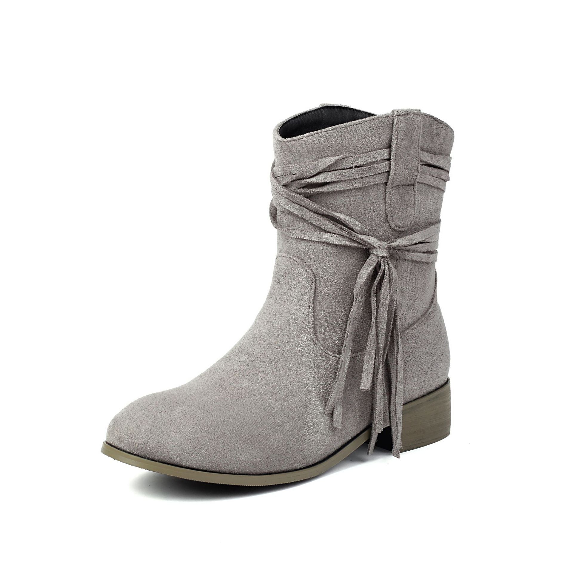 Short Boots Round Toe Foreign Trade Suede Tassel Women's Shoes Gray