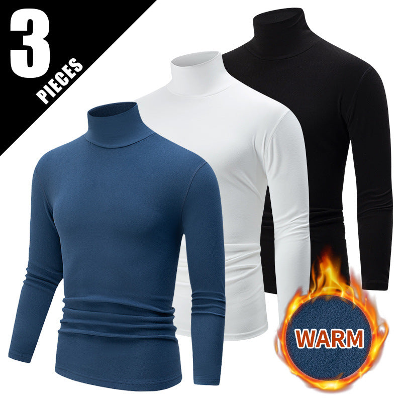 Autumn And Winter Men's Solid Color Versatile High-neck Base Layer Casual Fleece Top Black White Navy
