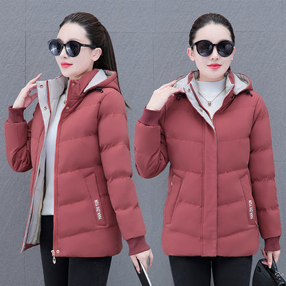 Winter Fleece-lined Thick Middle-aged Mom's Lamb Fleece Hooded Down Cotton Coat For Women Brick Red