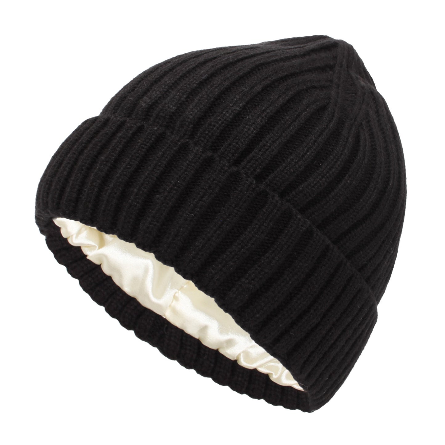Satin Warm All-matching Slipover Knitted Hat Black