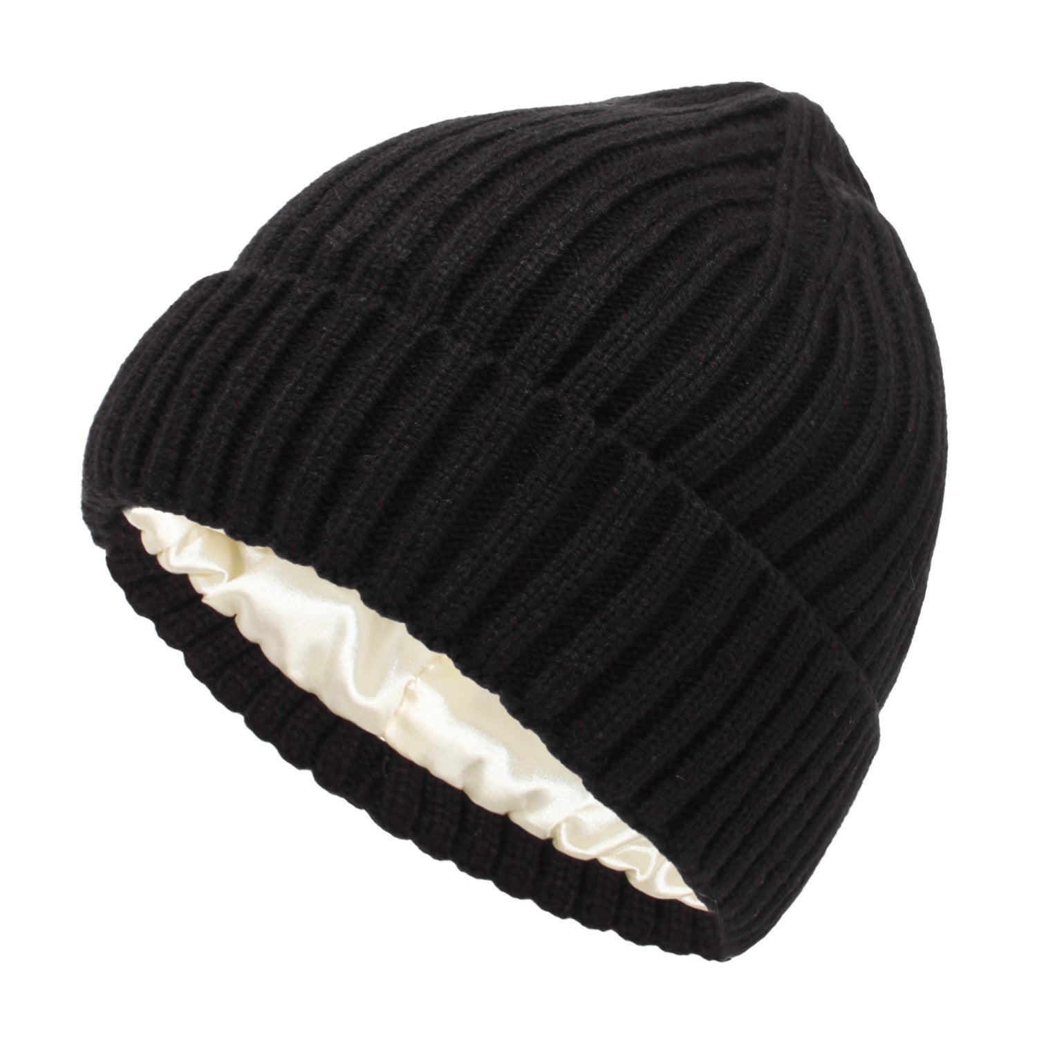 Satin Warm All-matching Slipover Knitted Hat Black