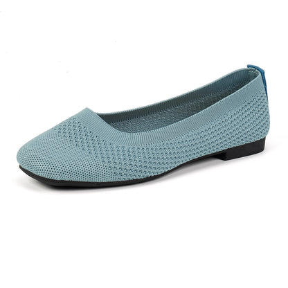 Large Size Flying Woven Women's Shoes Shallow Mouth Mesh Breathable Light Blue