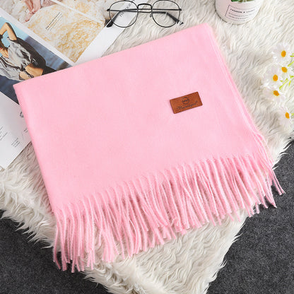 Solid Color Cashmere-like Bristle Scarf Ladies Tassel Warm Gift Glittering Powder 200x70cm