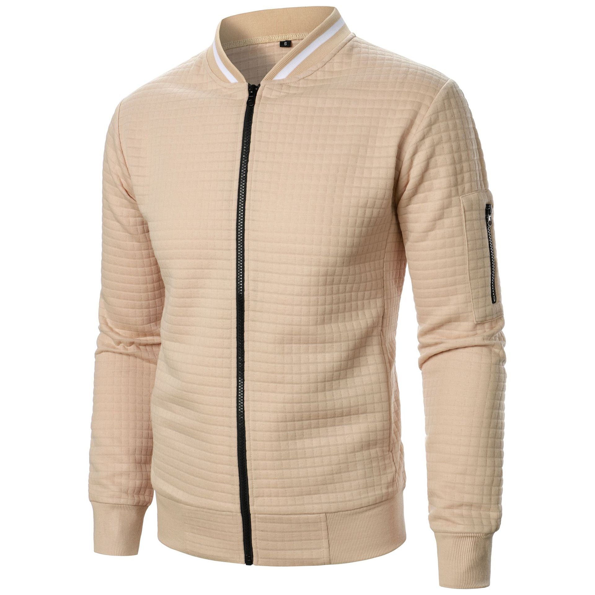 Men's Zip-up Stand Collar Sweatshirt Jacket Khaki