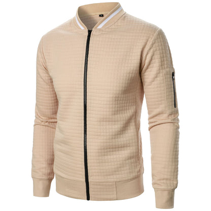 Men's Zip-up Stand Collar Sweatshirt Jacket Khaki