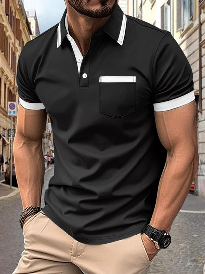 Men's Patchwork Button Pocket Casual Top Black