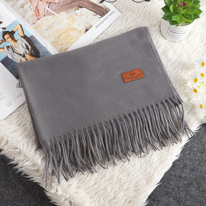 Solid Color Cashmere-like Bristle Scarf Ladies Tassel Warm Gift Dark Gray 200x70cm