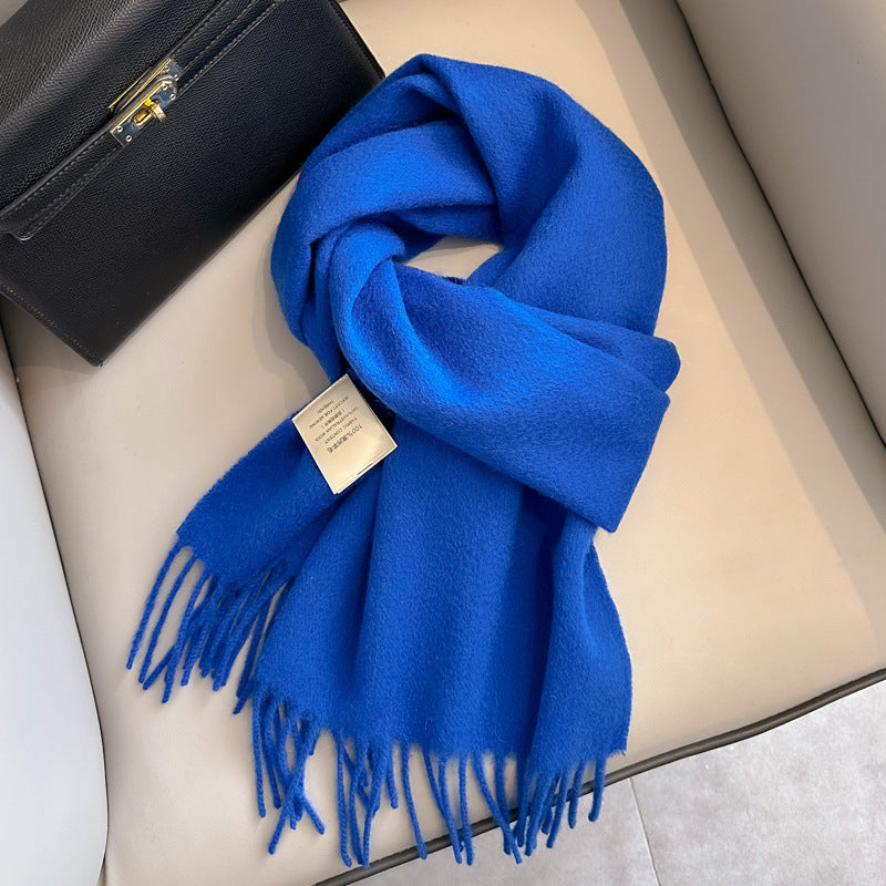 Personality Pure Wool Scarf For Women Sapphire Blue