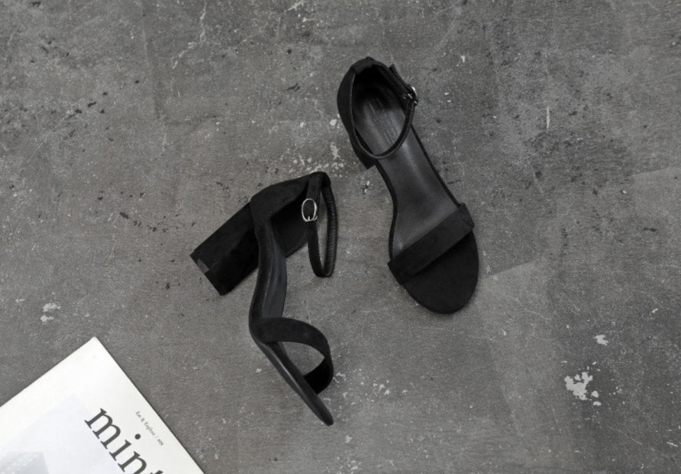 Chunky Heel Ankle-strap Plus Size Plus-sized Women's Shoes Black 7cm