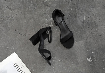 Chunky Heel Ankle-strap Plus Size Plus-sized Women's Shoes Black 7cm