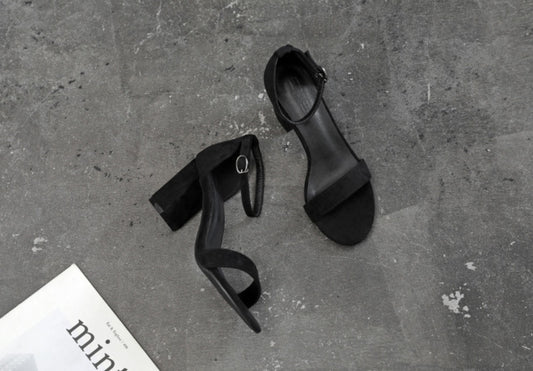 Chunky Heel Ankle-strap Plus Size Plus-sized Women's Shoes Black 7cm