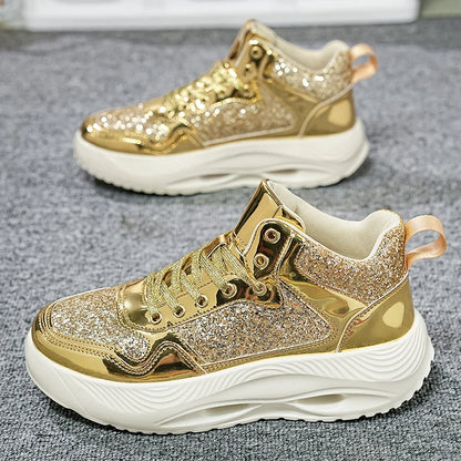 Luxury Women Sport Running Shoes Gold Mens Athletic Training Walking Sneakers Comfortable Light Couple Daily Sports Shoes