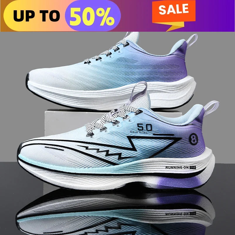 Marathon Sports Mens Running Shoes Air Cushion Breathable Lightweight Womens Comfortabl Athletic Nonskid Sneakers CarbonPlate X3-blue CX