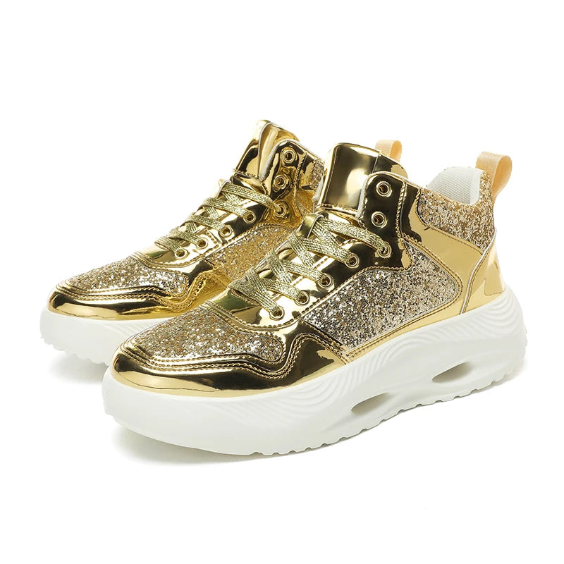 Luxury Women Sport Running Shoes Gold Mens Athletic Training Walking Sneakers Comfortable Light Couple Daily Sports Shoes