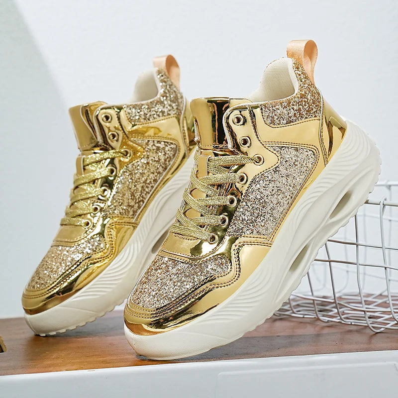 Luxury Women Sport Running Shoes Gold Mens Athletic Training Walking Sneakers Comfortable Light Couple Daily Sports Shoes