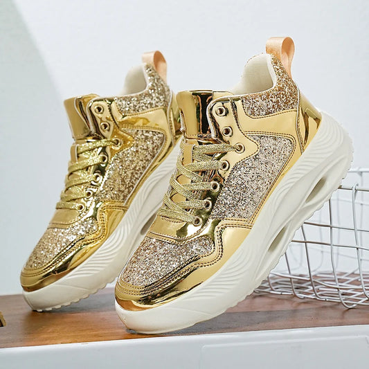 Luxury Women Sport Running Shoes Gold Mens Athletic Training Walking Sneakers Comfortable Light Couple Daily Sports Shoes