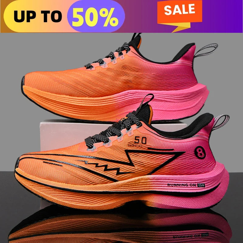 Marathon Sports Mens Running Shoes Air Cushion Breathable Lightweight Womens Comfortabl Athletic Nonskid Sneakers CarbonPlate X5-orange HS