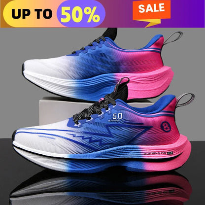 Marathon Sports Mens Running Shoes Air Cushion Breathable Lightweight Womens Comfortabl Athletic Nonskid Sneakers CarbonPlate X5-blue DG