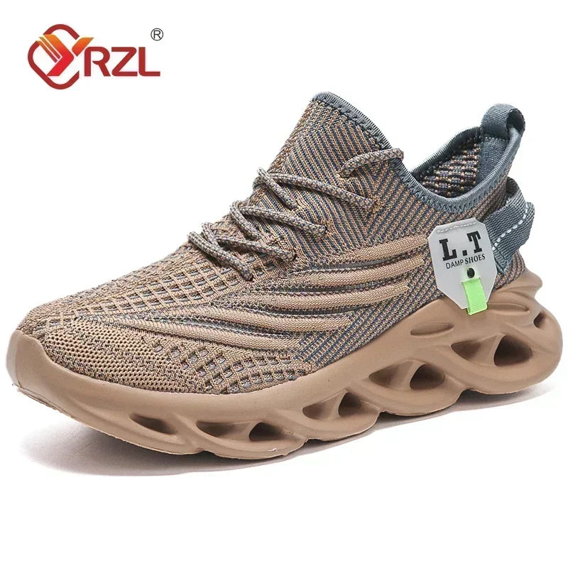 YRZL Mens Sport Shoes Breathable Lightweight Sneakers Outdoor Mesh Black Running Shoes Athletic Jogging Tenis Walking Shoes Man Khaki