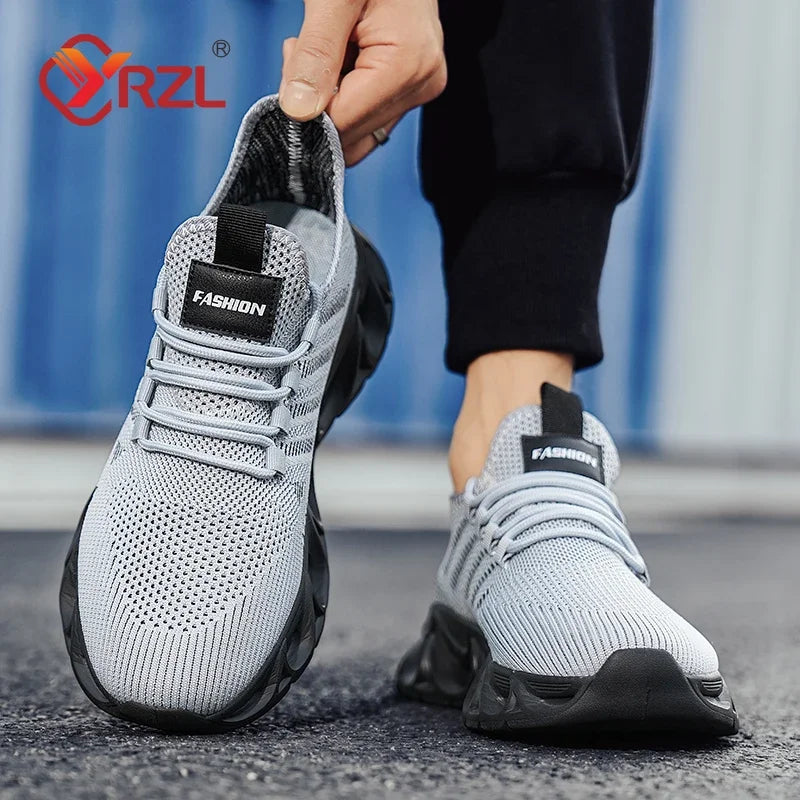YRZL Sneakers Mens Sport Shoes Breathable Lightweight Outdoor Mesh Black Running Shoes Athletic Jogging Tenis Walking Shoes Man