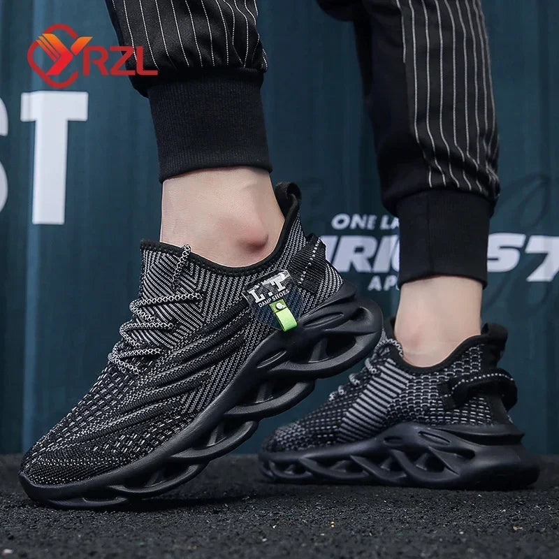 YRZL Mens Sport Shoes Breathable Lightweight Sneakers Outdoor Mesh Black Running Shoes Athletic Jogging Tenis Walking Shoes Man