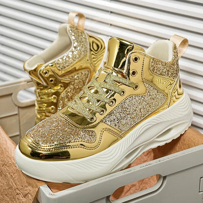 Luxury Women Sport Running Shoes Gold Mens Athletic Training Walking Sneakers Comfortable Light Couple Daily Sports Shoes