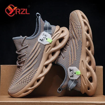YRZL Mens Sport Shoes Breathable Lightweight Sneakers Outdoor Mesh Black Running Shoes Athletic Jogging Tenis Walking Shoes Man