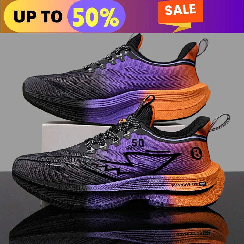 Marathon Sports Mens Running Shoes Air Cushion Breathable Lightweight Womens Comfortabl Athletic Nonskid Sneakers CarbonPlate X5-black YM