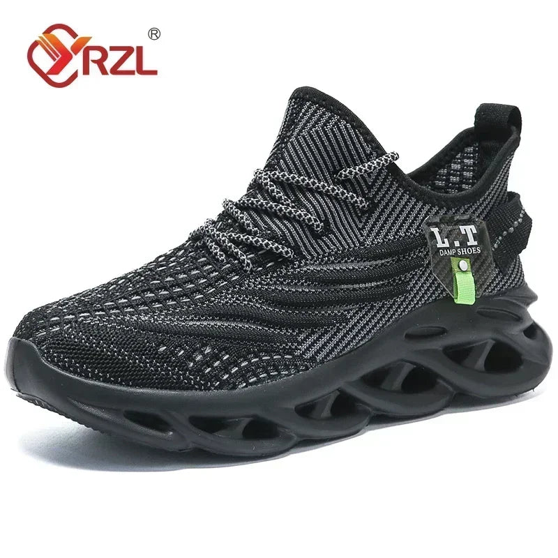 YRZL Mens Sport Shoes Breathable Lightweight Sneakers Outdoor Mesh Black Running Shoes Athletic Jogging Tenis Walking Shoes Man Black